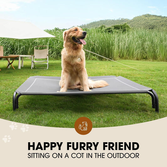 Elevated Dog Bed, Raised Outdoor Dog Bed for Medium Sized Dog, Portable Cooling Pet Cot with Breathable & Washable Mesh, Indoor & Outdoor Pet Hammock with Skid-Resistant Feet.