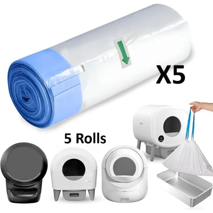 3/5 Rolls Extra Thick Self-Cleaning Cat Litter Box Liners 20 Counts per Roll with Drawstring for Automatic Cat Litter Box Robot
