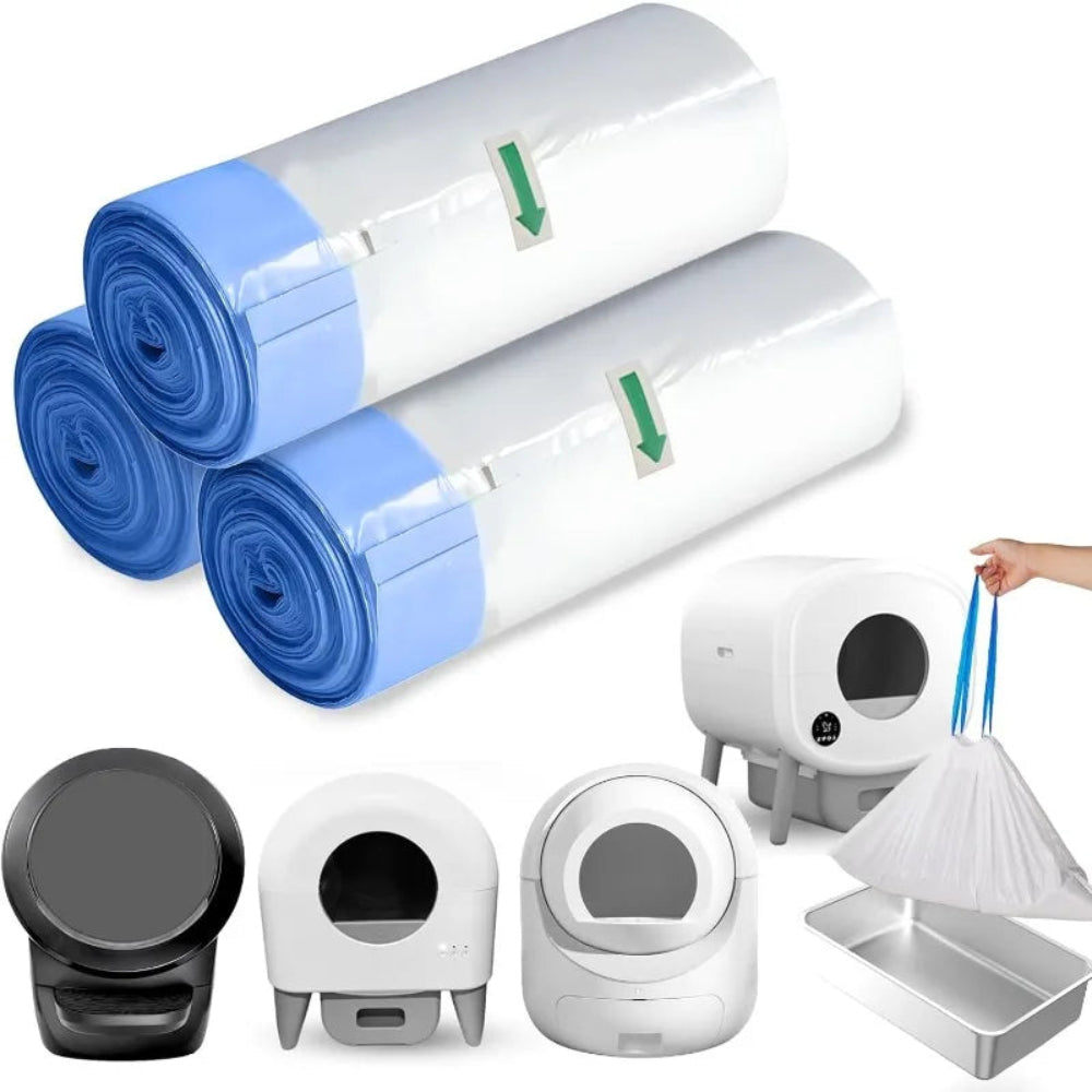 3/5 Rolls Extra Thick Self-Cleaning Cat Litter Box Liners 20 Counts per Roll with Drawstring for Automatic Cat Litter Box Robot
