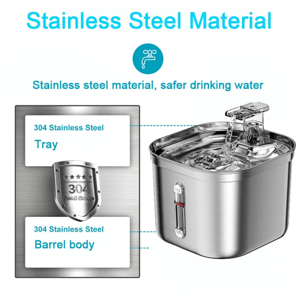Automatic Cat Water Fountain Stainless Steel Cat Fountain with Filter Visual Water Level Pet Puppy Cats Drinking Water Dispenser